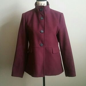 Burgandy Maroon Wine Lined Pea Coat Jacket Large Winter Dark Academia